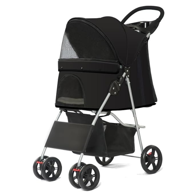 Petmolico Folding Dog Stroller Pet Stroller Waterproof Cats Travel Carrier Puppy Stroller with Cup Holder & Removable Liner