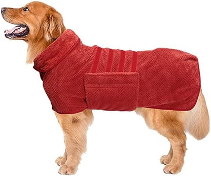 Dog Bathrobe Towel Geyecete Dog Drying Coat-Dry Fast Dog Bag-Pineapple Grid Fast Drying Super Absorbent Pet Dog Cat Bath Robe Towel-Red-S