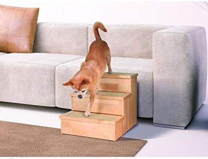 TRIXIE Indoor Wooden 3-Step Pet Stairs with Storage Compartments for Pet Toys, Natural