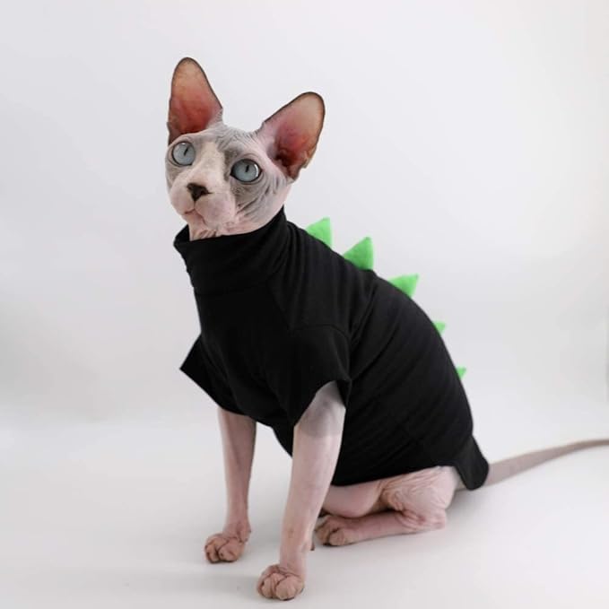 Dinosaur Design Sphynx Hairless Cat Clothes Cute Breathable Summer Cotton Shirts Cat Costume Pet Clothes (2-3.5 lbs),