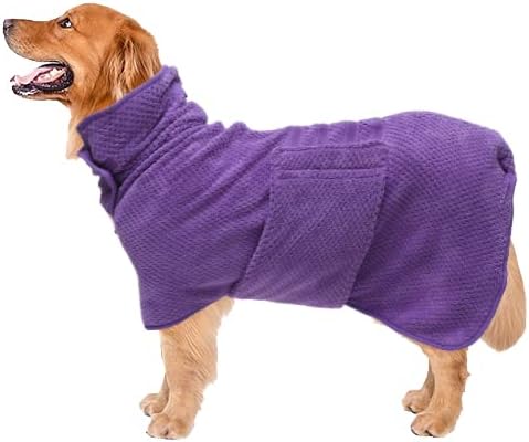 Geyecete Dog Bathrobe Towel Dog Drying Coat-Dry Fast Dog Bag-Pineapple Grid Fast Drying Super Absorbent Pet Dog Cat Bath Robe Towel-Purple-M