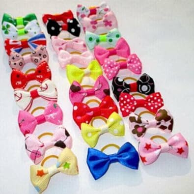 20Pcs/Set Colorful Assorted Pet Cat Dog Hair Bows with Rubber Bands Grooming Accessories Small Animals Habitat Decor Durability and Convenience, Apparel and Accessories