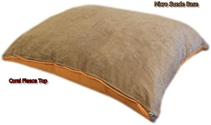 DIY Luxurious Brown Coral Fleece with Suede Fabric Case for Pet Bed or Pillow + Internal Half Waterproof Half Water Resistant Case for Medium Large Dogs - Covers ONLY Flat Style (47''x29'')