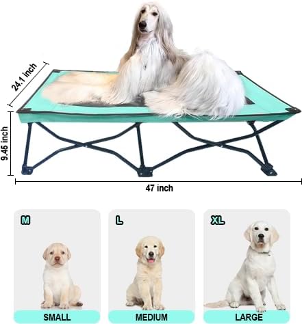 YEP HHO 47 Inches Long Elevated Folding Pet Bed Cot Travel Portable Breathable Cooling Textilene Mesh Sleeping Dog Bed (47 Inch (Pack of 1), Mint Green)