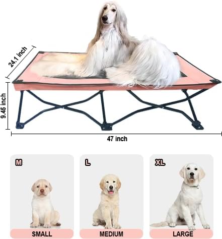 YEP HHO 47 Inches Long Elevated Folding Pet Bed Cot Travel Portable Breathable Cooling Textilene Mesh Sleeping Dog Bed (47 Inch (Pack of 1), Pink)