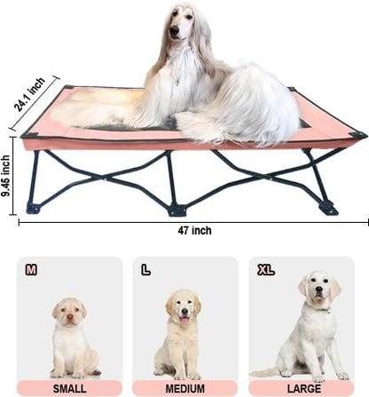 YEP HHO 47 Inches Long Elevated Folding Pet Bed Cot Travel Portable Breathable Cooling Textilene Mesh Sleeping Dog Bed (47 Inch (Pack of 1), Pink)