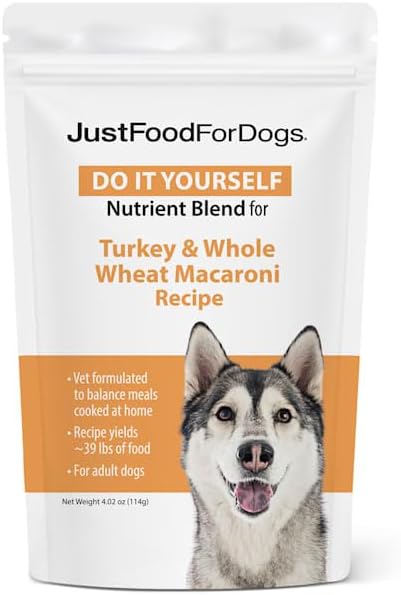 JustFoodForDogs DIY Nutrient Blend for Homemade Dog Food, Turkey & Whole Wheat Macaroni Recipe, 4.02oz