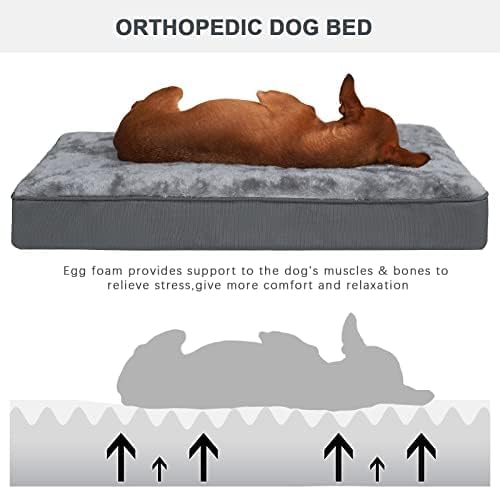 Orthopedic Dog Bed Waterproof Deluxe Plush Dog Beds with Removable Washable Cover Anti-Slip Bottom Pet Sleeping Mattress for Large 21 x 13 inch,