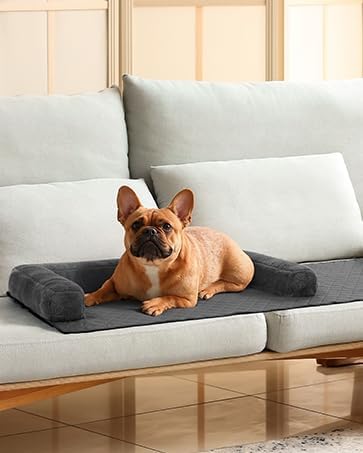 Veehoo Pet Couch Cover for Dogs&Human-Washable Dog Couch Bed Waterproof Dog Couch Cover with Plush Bolster&Anti-Slip Bottom, Dog Bed for Couch Protector for 3 Cushion Couch Sofa, Medium