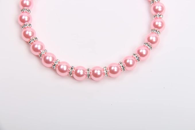 Dog Cat Pearls Necklace Collar with Bling Accessories and Ribbon Bow Pet Puppy Jewelry for Female Dogs Cats Small Medium (S