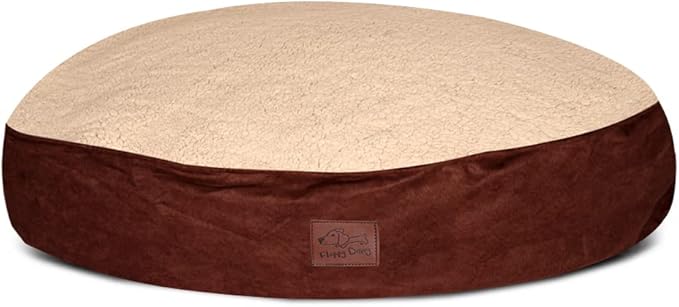 Floppy Dawg Universal Round Dog Bed Replacement Cover. Removable and Machine Washable Cover for Donut and Round Beds. Large 36W. Brown with Beige Top