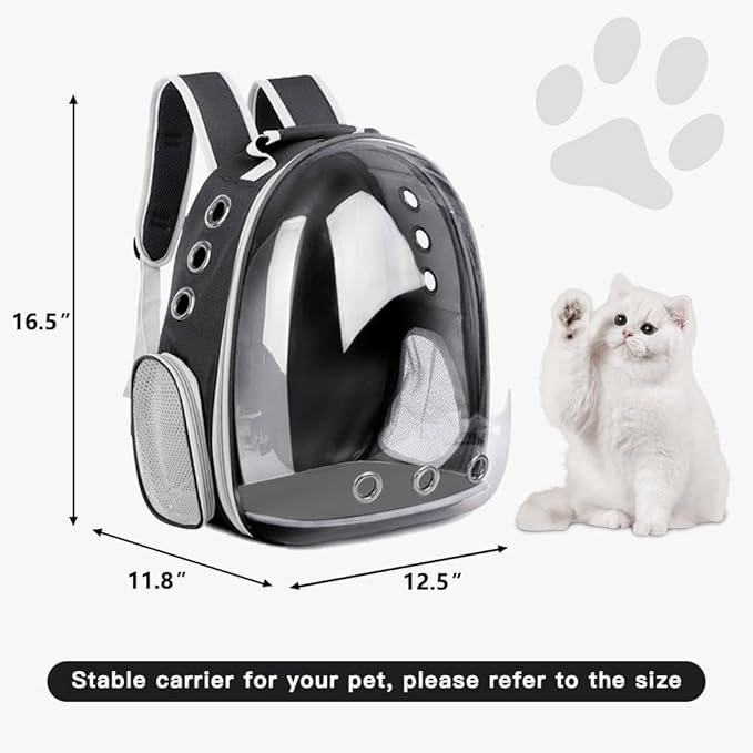 Pet Backpack Carrier with Harness Backpack with Bubble Clear Front for Cats, Small Dogs, Bunnies etc with Harness Included, Pet Carrier for Traveling, Walking, Hiking and Outdoor Activities