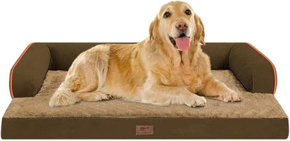 Large Dog Bed Orthopedic Washable: Extra Brown XL XLarge Big Dog Bed with Washable Bolster & Memory Foam Couch Sofa