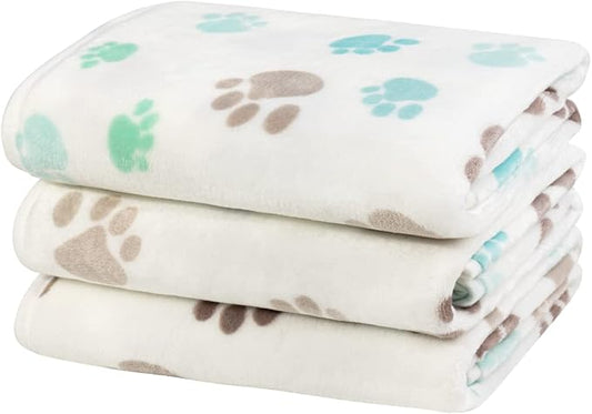 Dono 1 Pack 3 Dog Blankets, Soft Fluffy Fleece Pet Blanket Warm Sleep Mat Paw Print Design Puppy Kitten Throw Blanket Doggy Mat, Blanket for Dogs