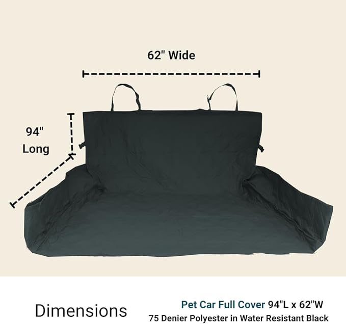 Deluxe Quilted and Padded Dog Pet Car Back Seat Cover with Comforting Fabric 62"x94", BLACK