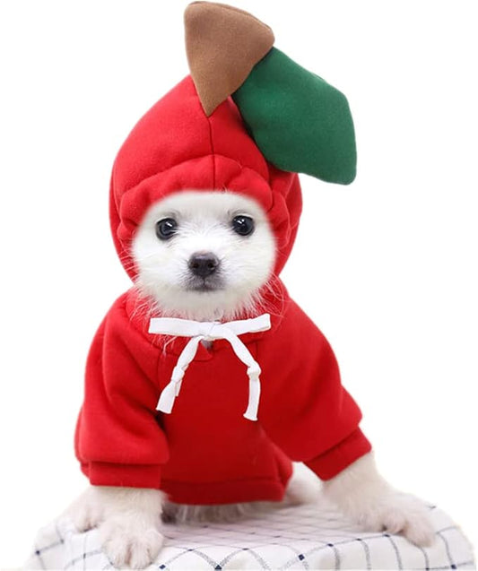 Dog Christmas Halloween Costumes,Dog Hoodies for Small Dogs Cats, Cat Puppy Outfits,Yorkie Chihuahua Pomeranian Clothes (X-Small, Red-Apple)