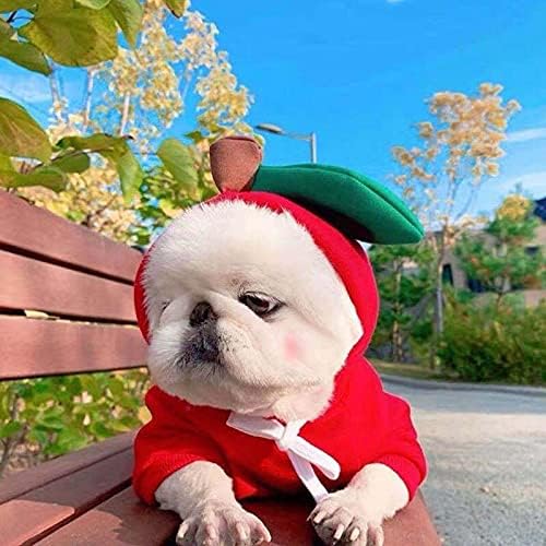 Dog Christmas Halloween Costumes,Dog Hoodies for Small Dogs Cats, Cat Puppy Outfits,Yorkie Chihuahua Pomeranian Clothes (Small, Red-Apple)