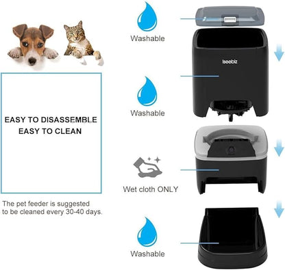 Automatic Pet Feeder, 6L Food Dispenser with Video Monitoring, Voice Record Remind, Timer Program, Portion Control, IR Detect, 4 Meals a Day for Dogs Cats, Compatible with Alexa