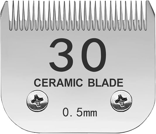 TRAH 30# Blade Dog Grooming Clipper Replacement Blades Compatible with Andis Dog Clippers,Most A5, Wahl KM Series Clippers,Detachable Ceramic Blade,Size-30#, 1/50-Inch Cut Length (0.5mm) Silver