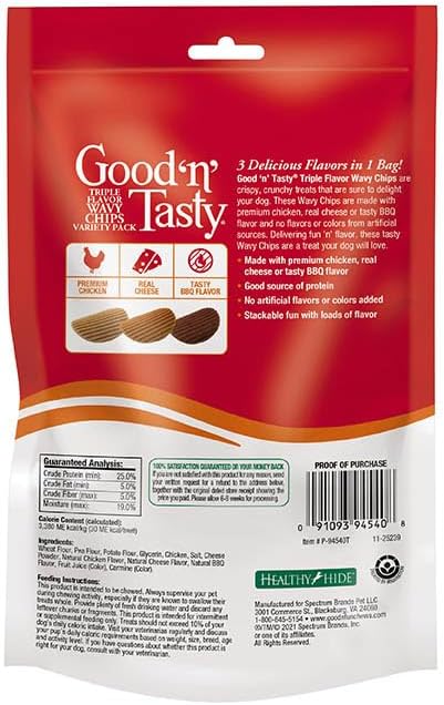 Good'n'Fun Good ‘N’ Tasty Triple Flavor Wavy Chips, 3 Oz, Treats for Dogs