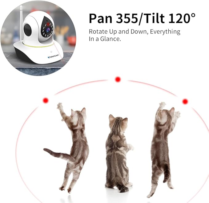 VSTARCAM Pet Camera with Laser, 3MP 2.4GHz WiFi Interactive Dog & Cat Laser Toy Camera with Night Vision, Motion Detection Alerts, APP Remote Control Indoor Security Camera for Pet Monitoring