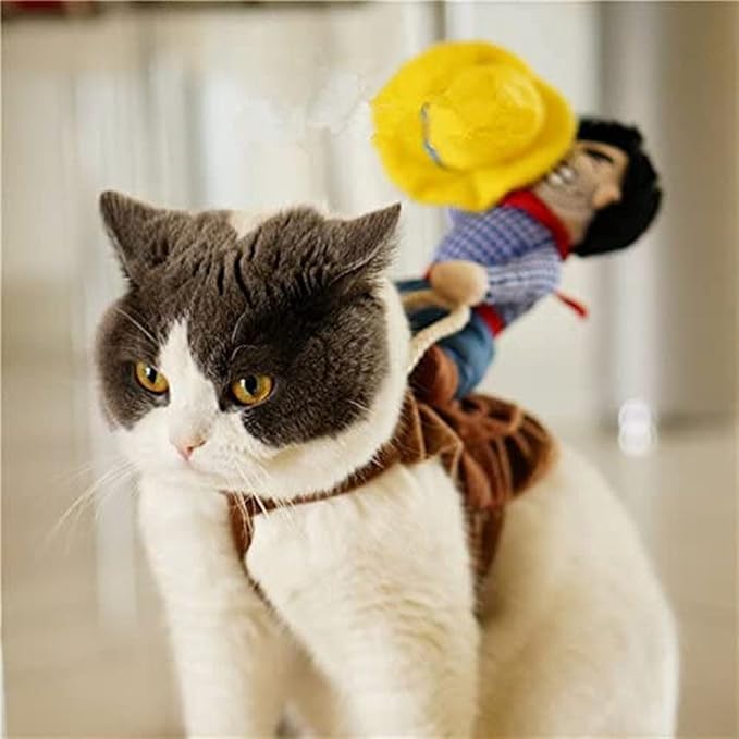 Halloween Cowboy Dog Cat Costume Clothes Novelty Funny Pets Party Cosplay Apparel Dog Riders Clothing (S(Chest:11.81"-15.74"))