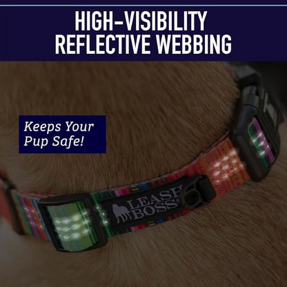 Leashboss Patterned Reflective Dog Collar 13.5"-19.5" Neck 1" Wide,