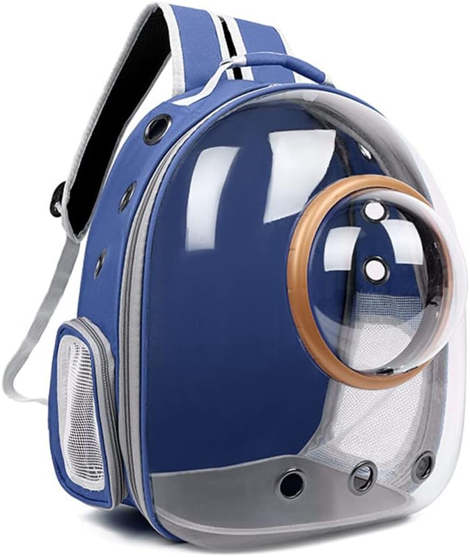 Pet Space Capsule Backpack, Small Medium Cat Puppy Dog Carrier, Transparent Breathable Heat Proof, Pet Carrier for Travel Hiking Walking Camping, Blue