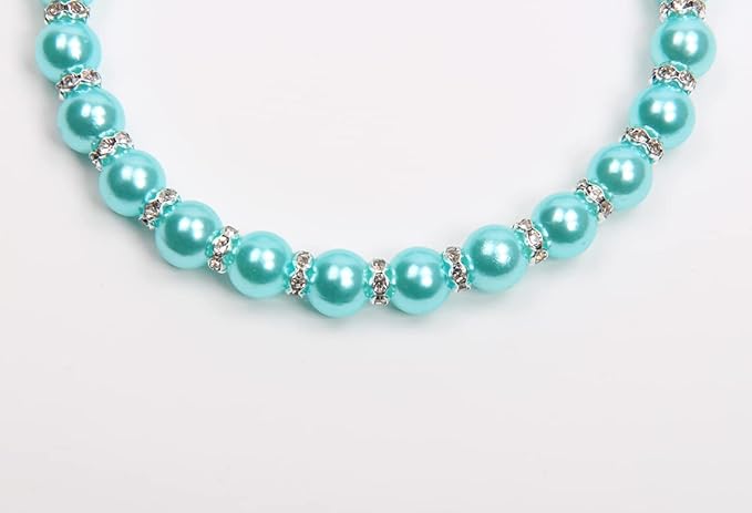 Dog Cat Pearls Necklace Collar with Bling Accessories and Ribbon Bow Pet Puppy Jewelry for Female Dogs Cats Small Medium (S