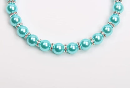Dog Cat Pearls Necklace Collar with Bling Accessories and Ribbon Bow Pet Puppy Jewelry for Female Dogs Cats Small Medium (XL
