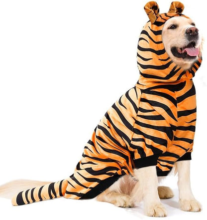 DELIFUR Large Dog Tiger Costume - Tiger Halloween Costume for Medium Large Dogs Golden Retriever Labrador Rottweiler Cute Hoodie Outfit (Yellow, XX-Large)