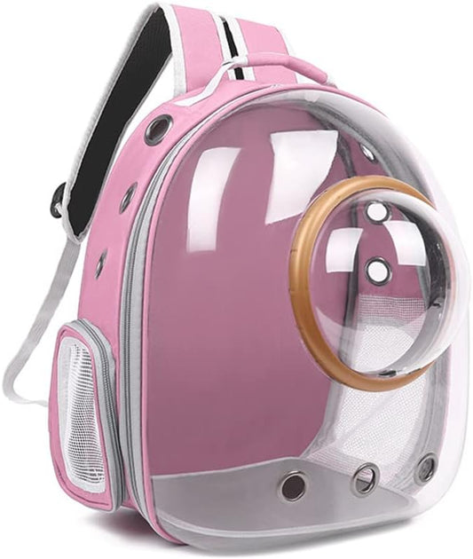 Pet Space Capsule Backpack, Small Medium Cat Puppy Dog Carrier, Transparent Breathable Heat Proof, Pet Carrier for Travel Hiking Walking Camping, Pink