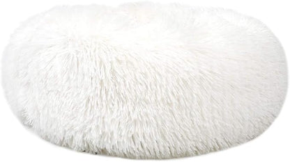 otoez Kitten Puppy Bed Extra Small XS Round Dog Cat Beds Anti Anxiety Plush Pet Calming Donut Bed with Non-Slip Waterproof Bottom (15.7", White)