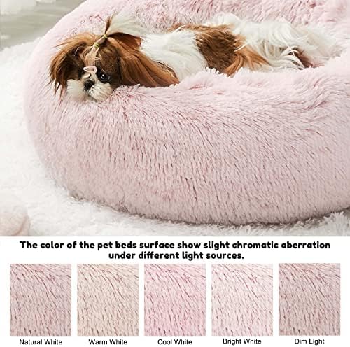 Western Home Faux Fur Dog Bed & Cat Bed, Original Calming Dog Bed for Small Medium Large Pets, Anti Anxiety Donut Cuddler Round Warm Washable Cat Bed for Indoor Cats(20", Pink)