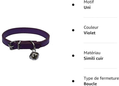 Purple Leather Pet Collars for Cats,Baby Puppy Dog,Adjustable 8"-10.5" Kitten Collar with Bell