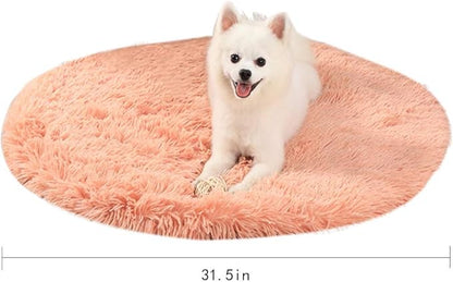 31 Inch Plush Dog Bed Mat Warm Fluffy Round Puppy Crate Pad with Anti-Slip Waterproof Bottom Soft Comfy Pet Kennel Mat for Small and Medium Dogs Sleeping(Orange)