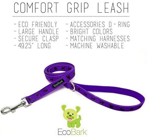 EcoBark Dog Leash - Soft & Reflective Comfort Training Leashes with Padded Handle - Strong Durable Heavy Duty - Training and Pulling for Small, Medium or Large Dogs (Purple)