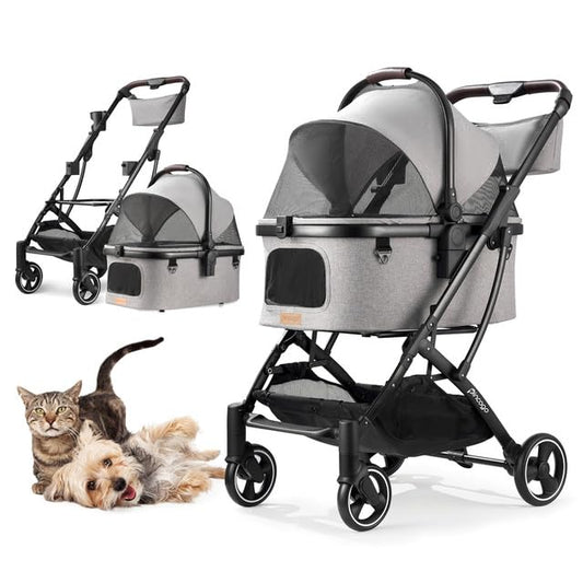 Medium Pet Stroller for Dogs Up to 66lbs 2 in 1 Pet 2 Dogs, 180 ̊ 4 Wheels