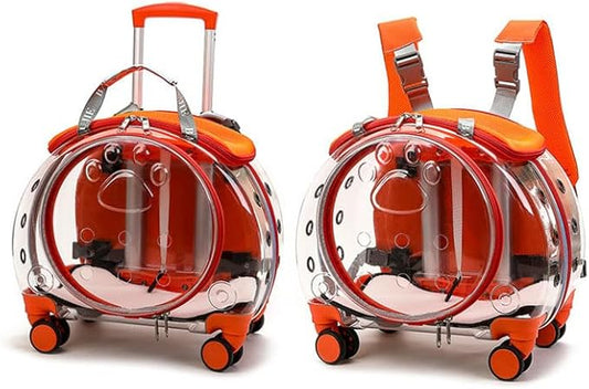 Available pet Trolley Box Full Transparent Dog Bag Large Capacity pet Backpack cat Bag Outside Trolley Box (Orange)