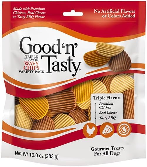 Good 'n' Tasty Triple Flavor Wavy Chips Variety Pack, 10 oz (Pack of 3), Treats for Dogs