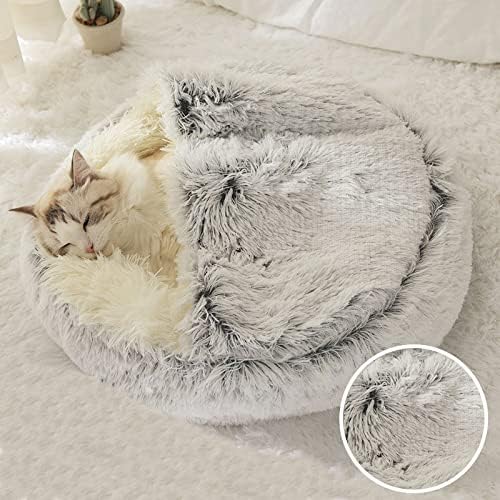 Cat Bed Round Fluffy Hooded Cat Bed Cave