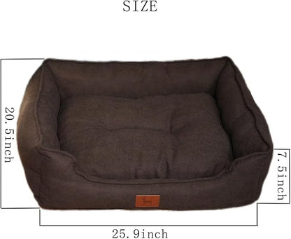 Dog Bed Washable Medium Dog Cat Sofa Bed Super Soft Rectangular Cuddle Pet Bed with Non-Slip Fluffy Bottom(Dark gray 25.6 * 19.7 * 7.1)
