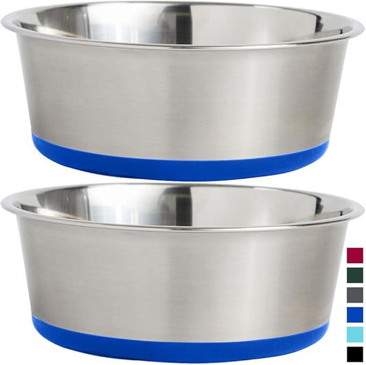 Gorilla Grip Stainless Steel Metal Dog Bowl Set of 2, Rubber Base, Heavy Duty Feeding Dishes, Food Grade BPA Free, Less Sliding, Quiet Pet Bowls for Cats and Dogs, Holds 2 Cups (16 fl oz), Royal Blue