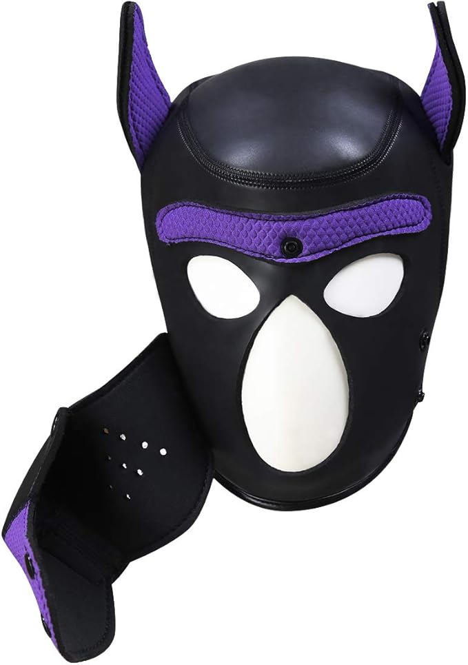 Pup Hood Mask, Removable Mask Puppy Play Hood, Neoprene Full Face Cosplay Dog Mask Funny Costume Mask(X-Large)