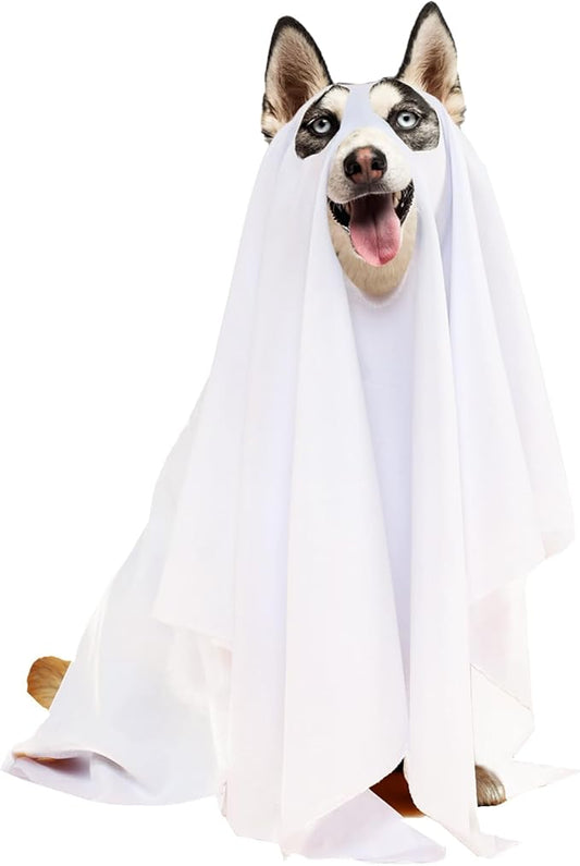 Halloween Ghost Dog Costume Dog White Costumes Ghost Costumes for Dogs Cats with Ear Opened Halloween Dog Cosplay Costume Halloween Trick or Treat Party Cosplay for Dog