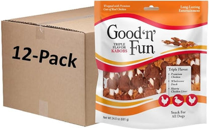 Good'n'Fun Triple Flavored Rawhide Kabobs for Dogs 36 Count (Pack of 12)