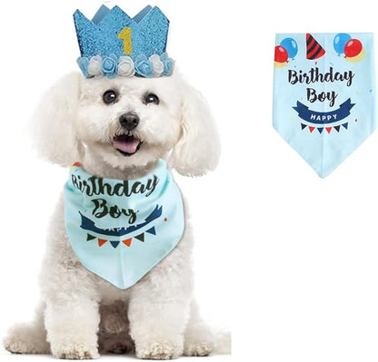 Dog Birthday Party Supplies Set,Boy Girls Dog Birthday Bandana,Cute Small dog Birthday Hat,Tutu,Dog Bow Tie Collar with 0-8 Numbers,Birthday Decorations for Cat,Dogs First Birthday(Blue-2,Small)