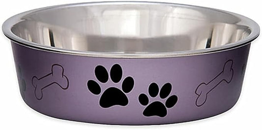 Loving Pets - Bella Bowls - Dog Food Water Bowl No Tip Stainless Steel Pet Bowl No Skid Spill Proof (Extra Large, Grape Purple)