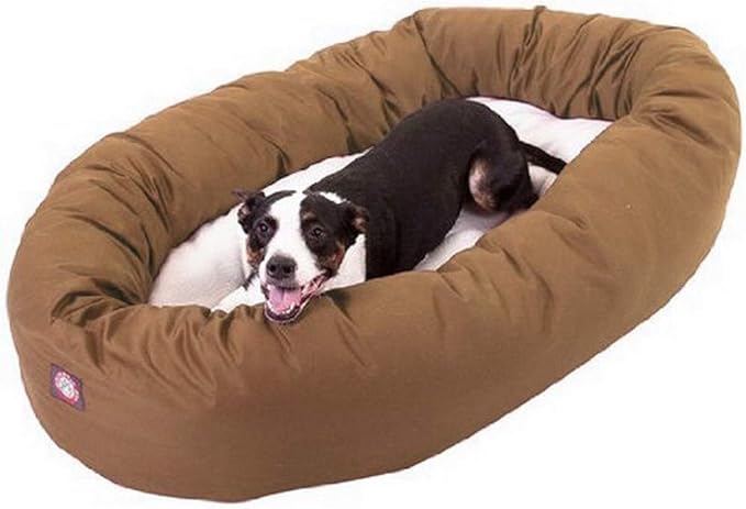 40 inch Khaki & Sherpa Bagel Dog Bed By Majestic Pet Products