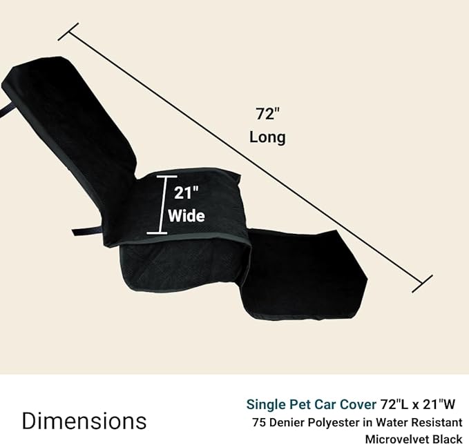 Deluxe Micro Velvet Quilted and Padded Dog Car Single Seat Cover with Comfort Fabric and Non-Slip Back Best for Car Truck and SUV 21"x72", Black